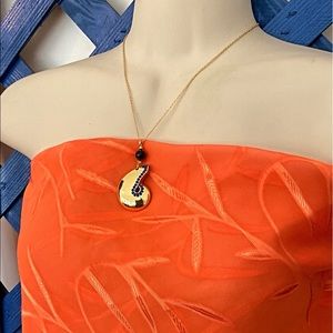 FINAL💕Gold Shell Necklace, Blue Rhinestones Necklace Czech Glass Beads Necklace